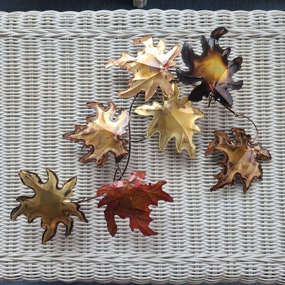 Metal Sculpture Wall Art Leaves and Branch Brass Copper and Steel Artisan Design - Picture 1 of 10